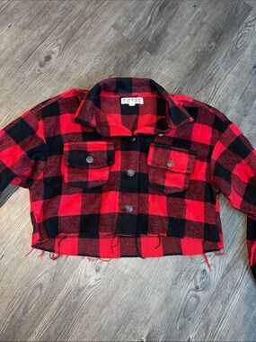 TIC TOC Red & Black Plaid Cropped Flannel Jacket
